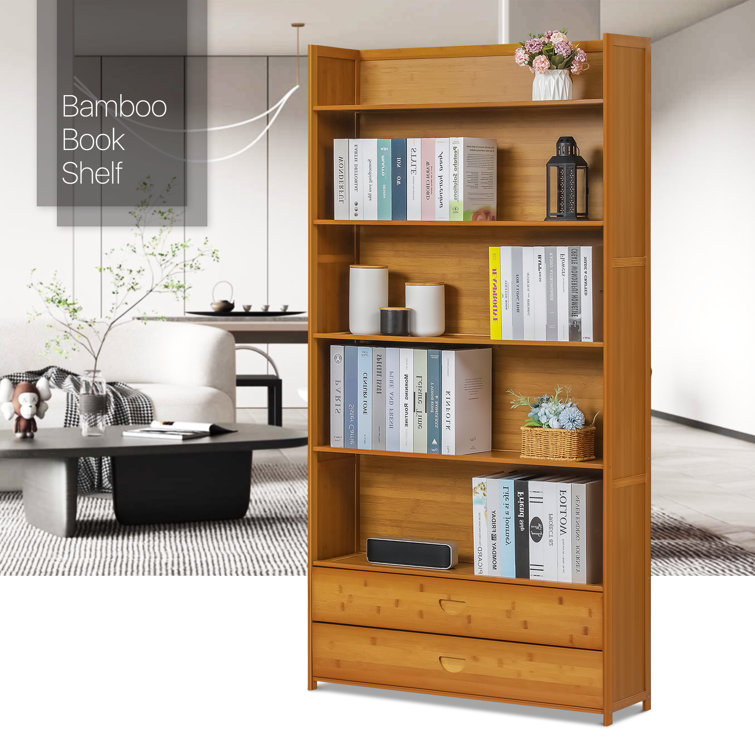 MoNiBloom 6 Tiers 2 Drawers Standard Bookcase, Open Bookshelf